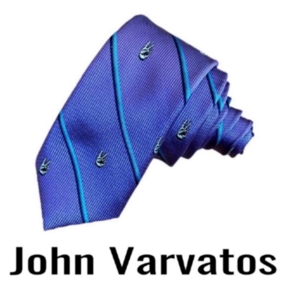 John Varvatos Tie Mens Purple Peace Sign Finger Silk Skinny Necktie
